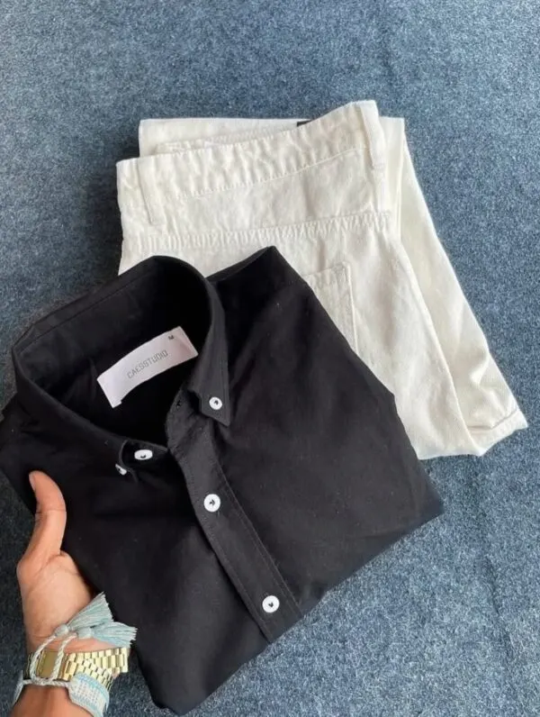 Men’s Black Shirt with Beige Chinos Combo