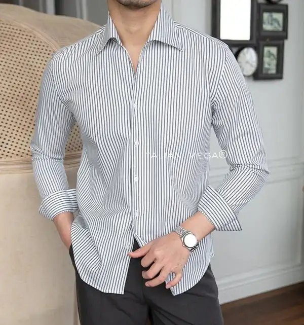 Men’s White & Black Striped Formal Shirt