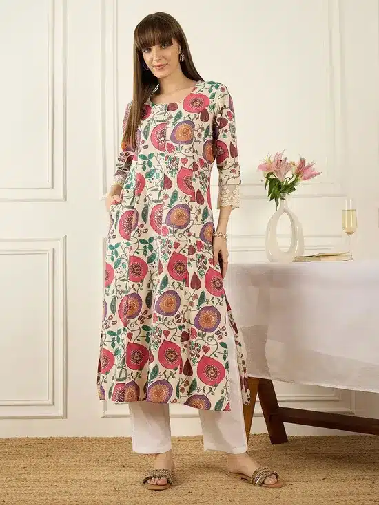 Women’s Floral Printed A-Line Kurta with Pant